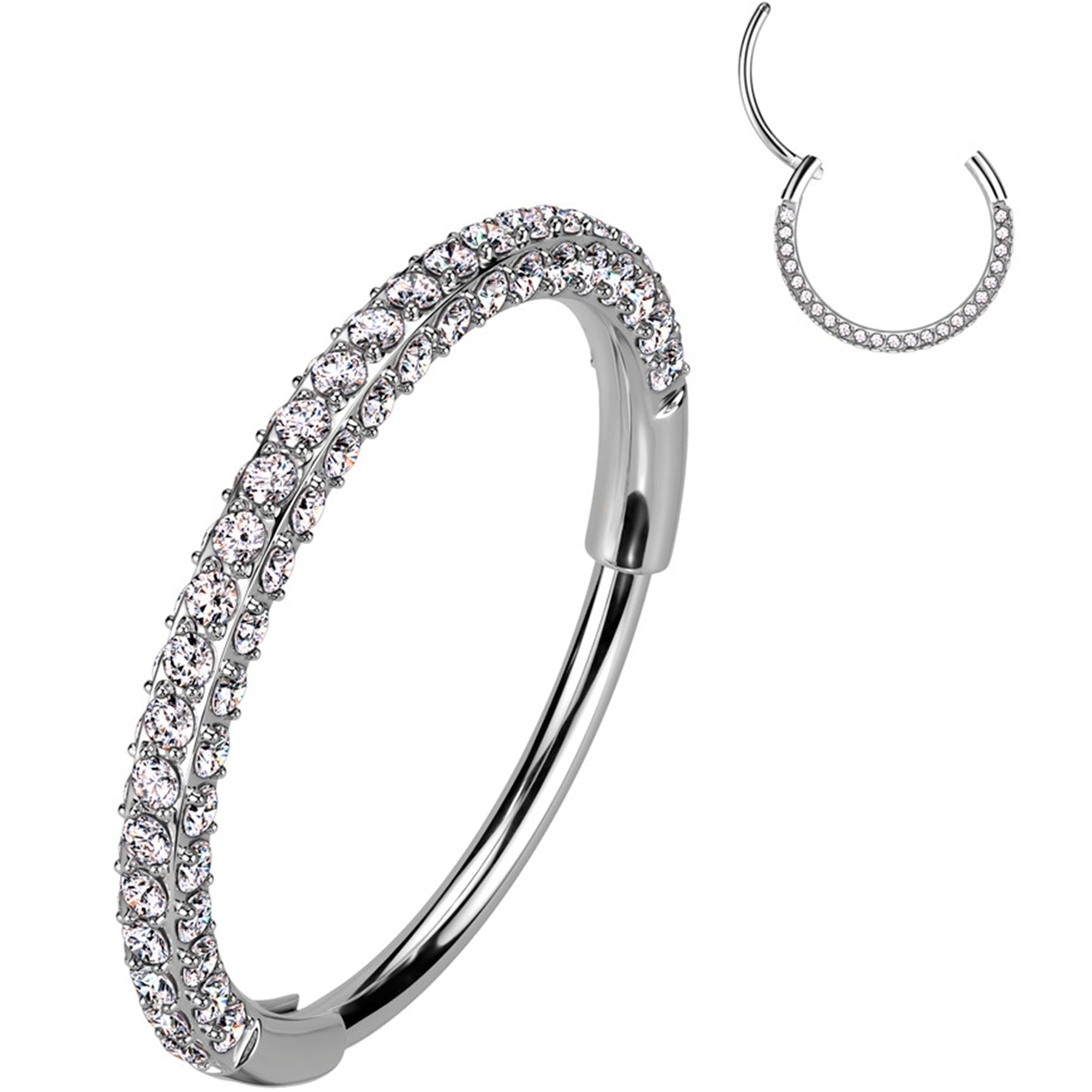 18G Implant Grade Titanium Triple Sided Micro Gem Hinged Nose Hoop