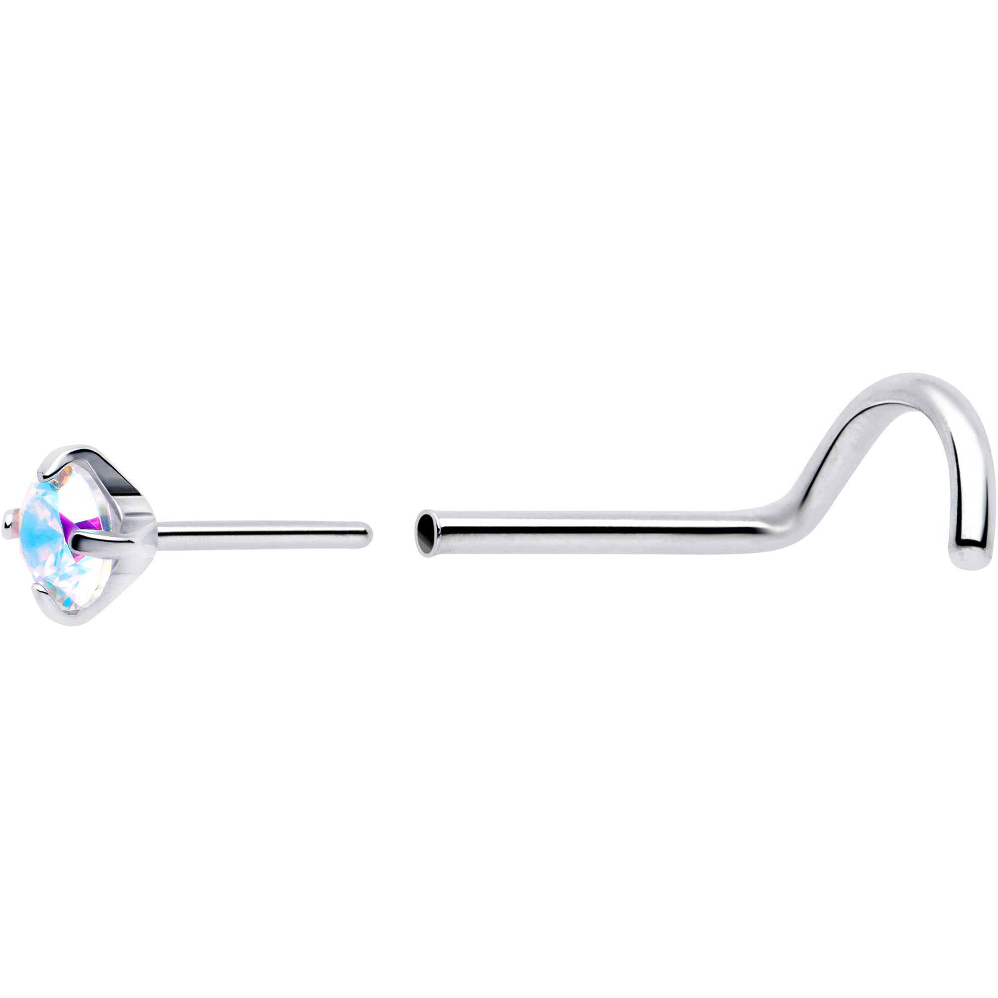20G 3mm CZ Prong Set Push-In Threadless Nose Screw Nose Ring