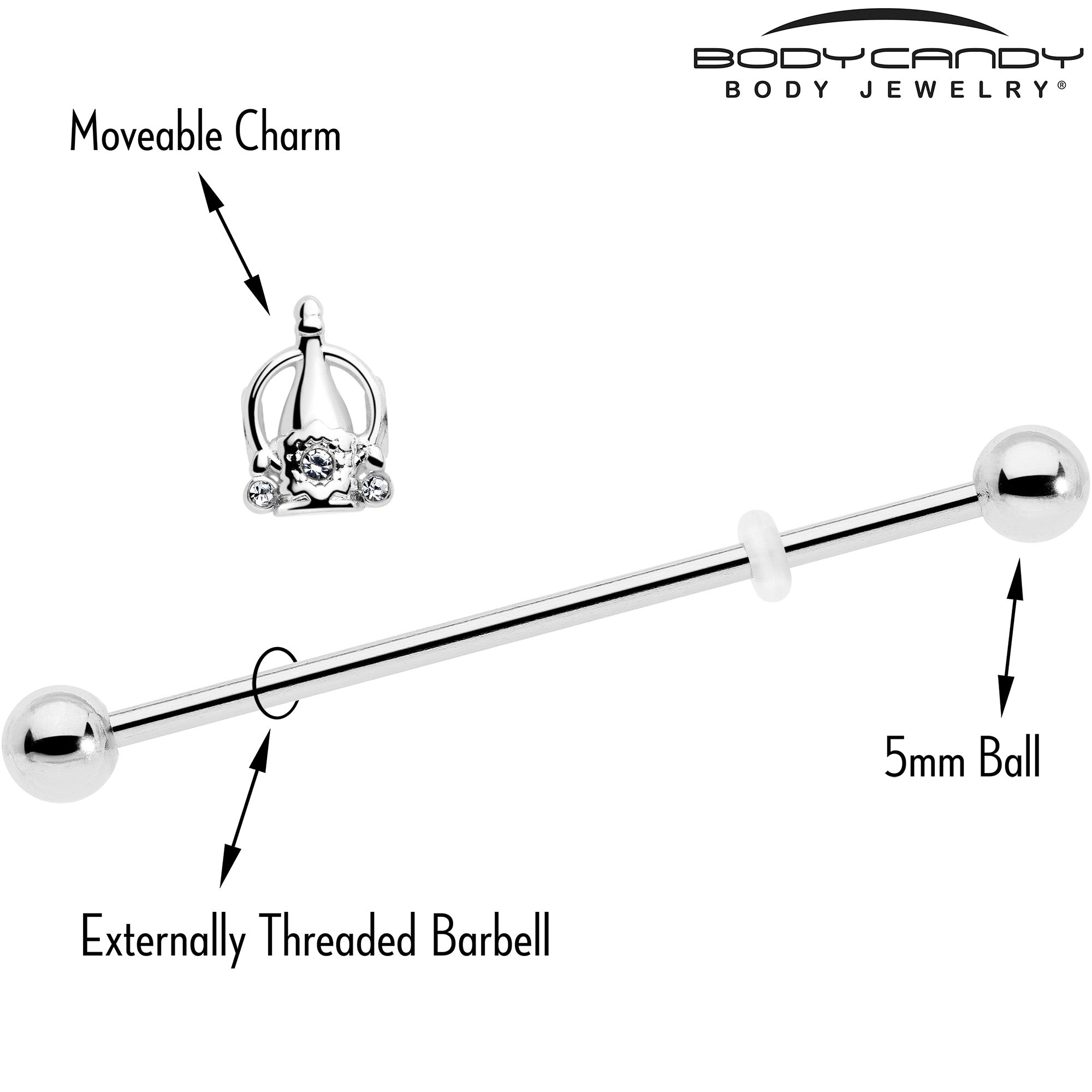 14G Clear Gem Champagne Dreams Industrial Barbell 38mm