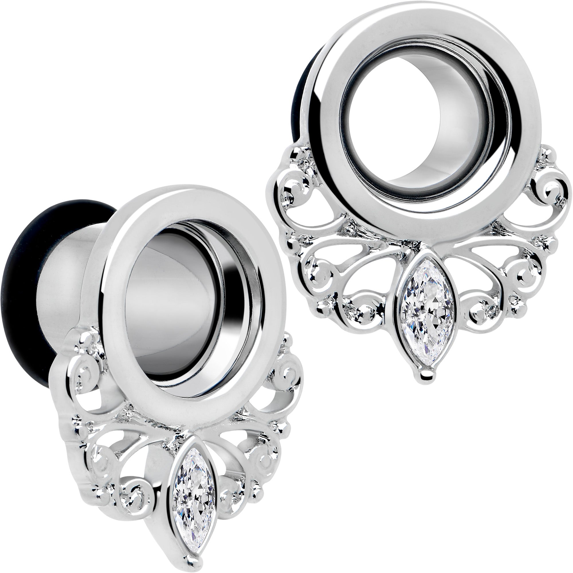 Clear Gem Drop Filigree Single Flare Tunnel Plug Set 6mm to 16mm