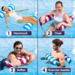 Aqua 4-in-1 Monterey Hammock Pool Float & Water Hammock, Multi-Purpose, Inflatable Pool Floats for Adults, Patented Thick, Non-Stick PVC Material, One Light Blue & One Navy/White Stripe, 2-Pack