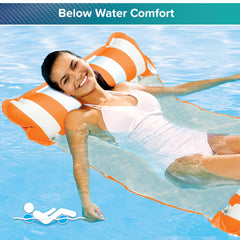 Aqua 4-in-1 Monterey Hammock Pool Float & Water Hammock, Multi-Purpose, Inflatable Pool Floats for Adults, Patented Thick, Non-Stick PVC Material, One Light Blue & One Navy/White Stripe, 2-Pack