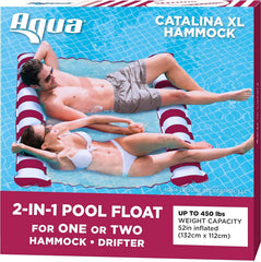 Aqua 4-in-1 Monterey Hammock Pool Float & Water Hammock, Multi-Purpose, Inflatable Pool Floats for Adults, Patented Thick, Non-Stick PVC Material, One Light Blue & One Navy/White Stripe, 2-Pack