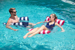 Aqua 4-in-1 Monterey Hammock Pool Float & Water Hammock, Multi-Purpose, Inflatable Pool Floats for Adults, Patented Thick, Non-Stick PVC Material, One Light Blue & One Navy/White Stripe, 2-Pack