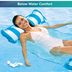 Aqua 4-in-1 Monterey Hammock Pool Float & Water Hammock, Multi-Purpose, Inflatable Pool Floats for Adults, Patented Thick, Non-Stick PVC Material, One Light Blue & One Navy/White Stripe, 2-Pack