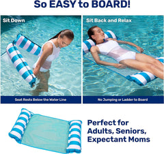 Aqua 4-in-1 Monterey Hammock Pool Float & Water Hammock, Multi-Purpose, Inflatable Pool Floats for Adults, Patented Thick, Non-Stick PVC Material, One Light Blue & One Navy/White Stripe, 2-Pack