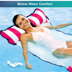 Aqua 4-in-1 Monterey Hammock Pool Float & Water Hammock, Multi-Purpose, Inflatable Pool Floats for Adults, Patented Thick, Non-Stick PVC Material, One Light Blue & One Navy/White Stripe, 2-Pack