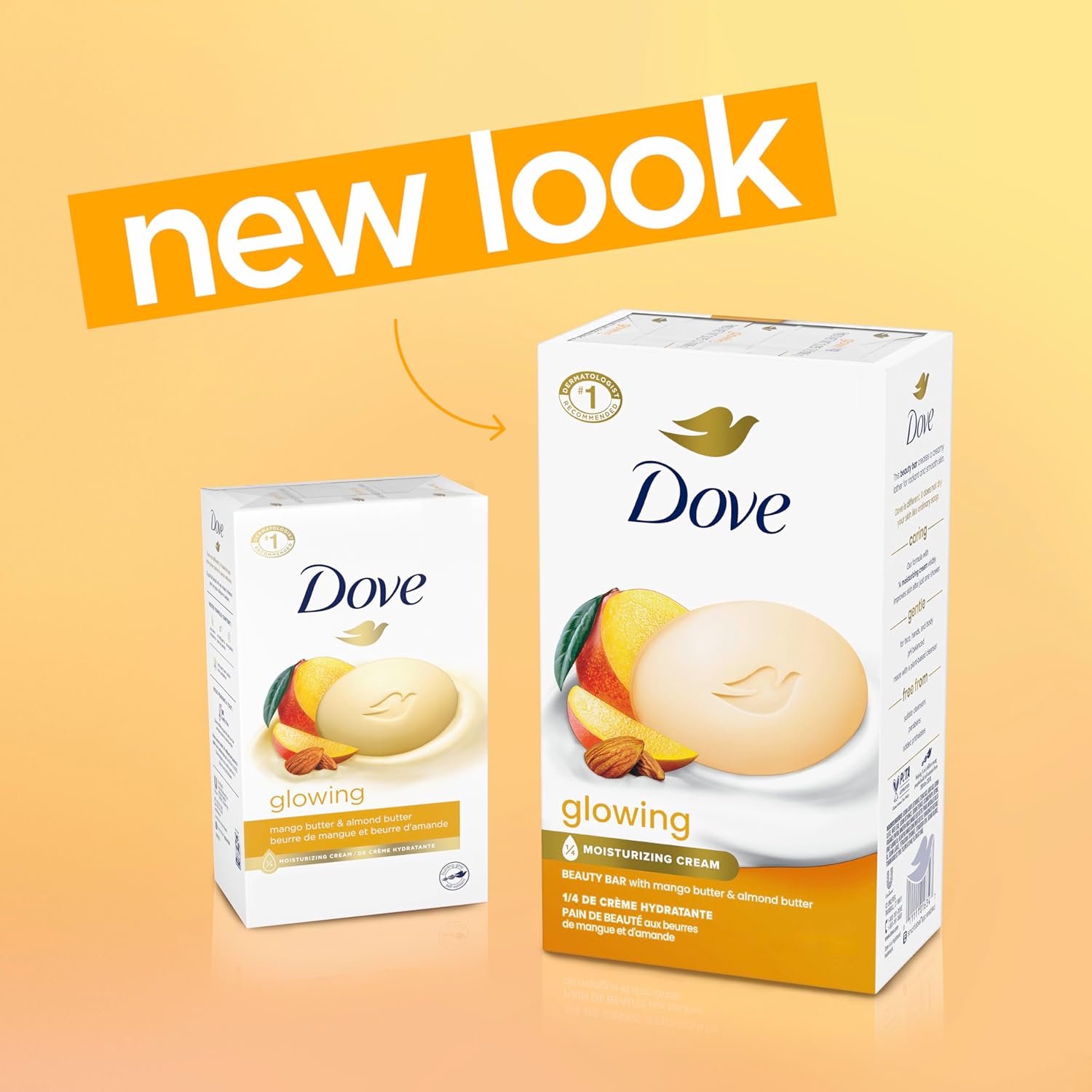 Dove Beauty Bar Soap Glowing Mango & Almond Butters, 8 Bars for Radiant Skin, Illuminates Skin 3.75 oz