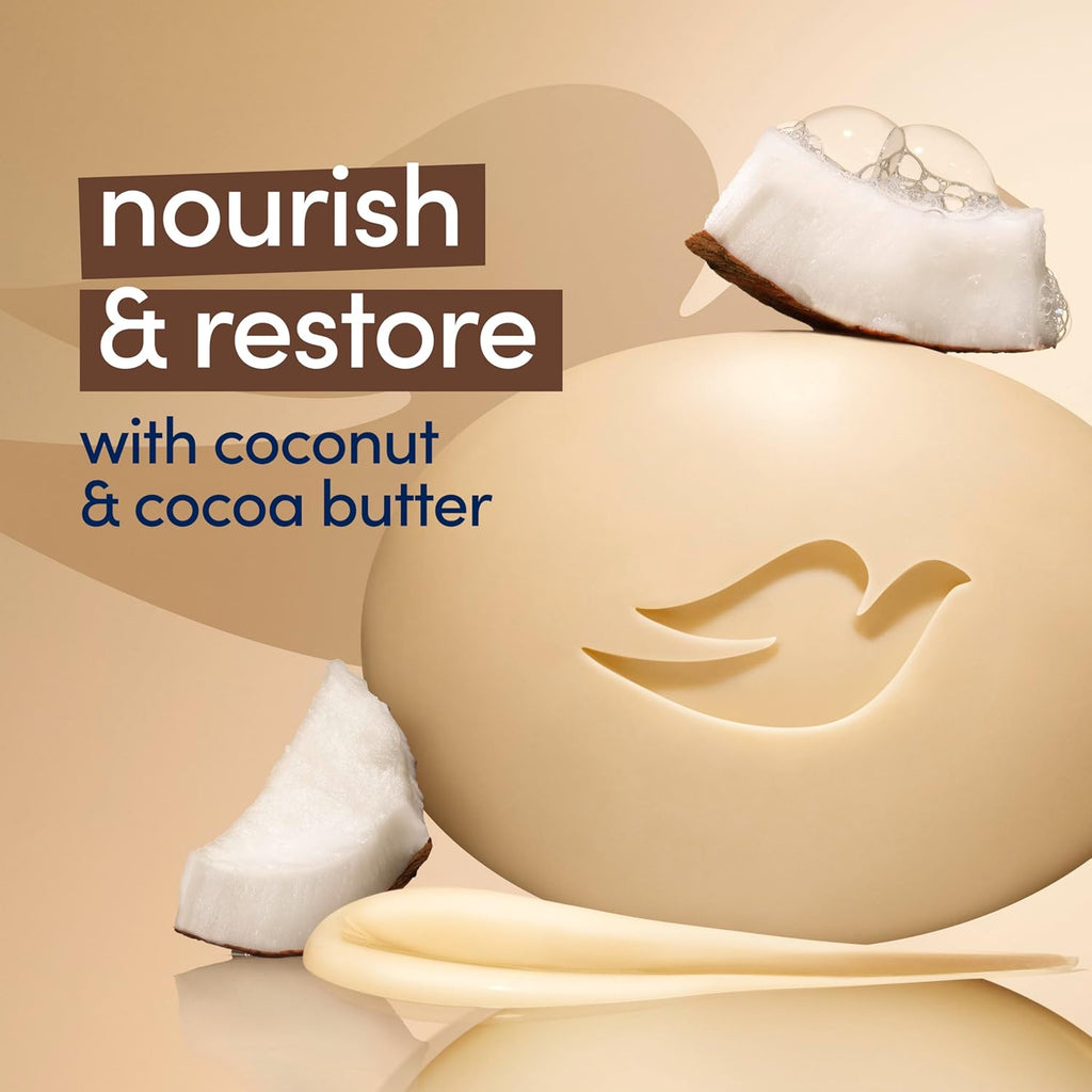 Dove Beauty Bar Soap Restoring Coconut & Cocoa Butter, 8 Bars for Restored Skin, Nourishes Skin 3.75 oz