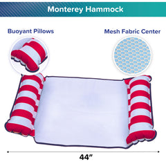Aqua 4-in-1 Monterey Hammock Pool Float & Water Hammock, Multi-Purpose, Inflatable Pool Floats for Adults, Patented Thick, Non-Stick PVC Material, One Light Blue & One Navy/White Stripe, 2-Pack