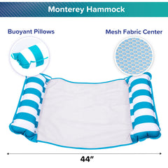 Aqua 4-in-1 Monterey Hammock Pool Float & Water Hammock, Multi-Purpose, Inflatable Pool Floats for Adults, Patented Thick, Non-Stick PVC Material, One Light Blue & One Navy/White Stripe, 2-Pack