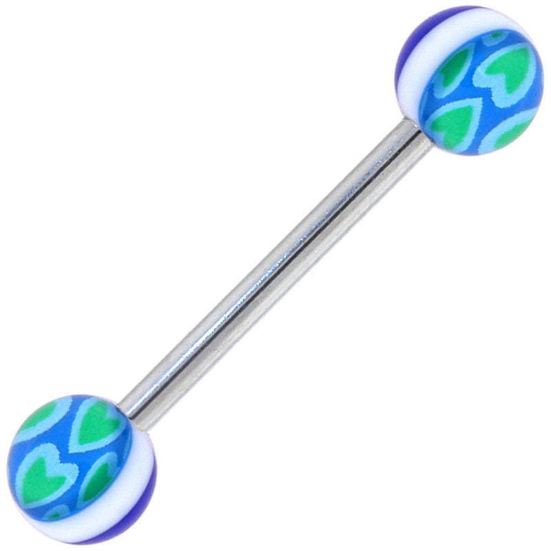 Blue Green HEARTS Barbell Tongue Ring