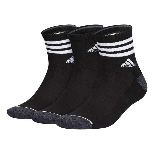 adidas Mens 3-Stripe High Quarter Socks with Arch Compression (3-Pair) Black/Onix Grey/White Large