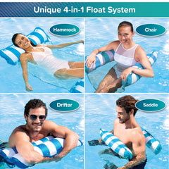 Aqua 4-in-1 Monterey Hammock Pool Float & Water Hammock, Multi-Purpose, Inflatable Pool Floats for Adults, Patented Thick, Non-Stick PVC Material, One Light Blue & One Navy/White Stripe, 2-Pack