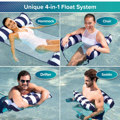 Aqua 4-in-1 Monterey Hammock Pool Float & Water Hammock, Multi-Purpose, Inflatable Pool Floats for Adults, Patented Thick, Non-Stick PVC Material, One Light Blue & One Navy/White Stripe, 2-Pack