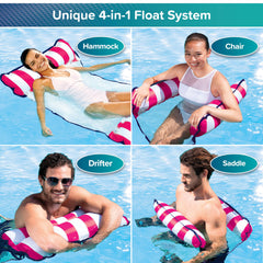 Aqua 4-in-1 Monterey Hammock Pool Float & Water Hammock, Multi-Purpose, Inflatable Pool Floats for Adults, Patented Thick, Non-Stick PVC Material, One Light Blue & One Navy/White Stripe, 2-Pack