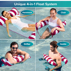 Aqua 4-in-1 Monterey Hammock Pool Float & Water Hammock, Multi-Purpose, Inflatable Pool Floats for Adults, Patented Thick, Non-Stick PVC Material, One Light Blue & One Navy/White Stripe, 2-Pack
