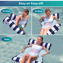 Aqua 4-in-1 Monterey Hammock Pool Float & Water Hammock, Multi-Purpose, Inflatable Pool Floats for Adults, Patented Thick, Non-Stick PVC Material, One Light Blue & One Navy/White Stripe, 2-Pack