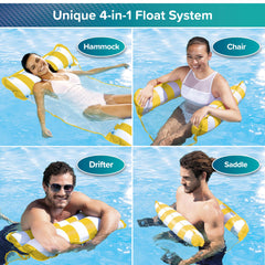 Aqua 4-in-1 Monterey Hammock Pool Float & Water Hammock, Multi-Purpose, Inflatable Pool Floats for Adults, Patented Thick, Non-Stick PVC Material, One Light Blue & One Navy/White Stripe, 2-Pack