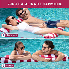 Aqua 4-in-1 Monterey Hammock Pool Float & Water Hammock, Multi-Purpose, Inflatable Pool Floats for Adults, Patented Thick, Non-Stick PVC Material, One Light Blue & One Navy/White Stripe, 2-Pack