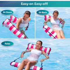 Aqua 4-in-1 Monterey Hammock Pool Float & Water Hammock, Multi-Purpose, Inflatable Pool Floats for Adults, Patented Thick, Non-Stick PVC Material, One Light Blue & One Navy/White Stripe, 2-Pack
