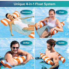Aqua 4-in-1 Monterey Hammock Pool Float & Water Hammock, Multi-Purpose, Inflatable Pool Floats for Adults, Patented Thick, Non-Stick PVC Material, One Light Blue & One Navy/White Stripe, 2-Pack