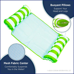 Aqua 4-in-1 Monterey Hammock Pool Float & Water Hammock, Multi-Purpose, Inflatable Pool Floats for Adults, Patented Thick, Non-Stick PVC Material, One Light Blue & One Navy/White Stripe, 2-Pack