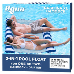 Aqua 4-in-1 Monterey Hammock Pool Float & Water Hammock, Multi-Purpose, Inflatable Pool Floats for Adults, Patented Thick, Non-Stick PVC Material, One Light Blue & One Navy/White Stripe, 2-Pack