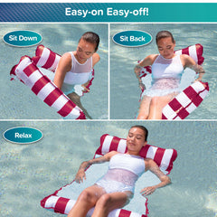 Aqua 4-in-1 Monterey Hammock Pool Float & Water Hammock, Multi-Purpose, Inflatable Pool Floats for Adults, Patented Thick, Non-Stick PVC Material, One Light Blue & One Navy/White Stripe, 2-Pack