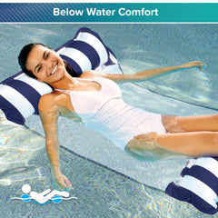 Aqua 4-in-1 Monterey Hammock Pool Float & Water Hammock, Multi-Purpose, Inflatable Pool Floats for Adults, Patented Thick, Non-Stick PVC Material, One Light Blue & One Navy/White Stripe, 2-Pack
