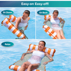 Aqua 4-in-1 Monterey Hammock Pool Float & Water Hammock, Multi-Purpose, Inflatable Pool Floats for Adults, Patented Thick, Non-Stick PVC Material, One Light Blue & One Navy/White Stripe, 2-Pack
