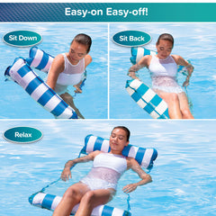 Aqua 4-in-1 Monterey Hammock Pool Float & Water Hammock, Multi-Purpose, Inflatable Pool Floats for Adults, Patented Thick, Non-Stick PVC Material, One Light Blue & One Navy/White Stripe, 2-Pack