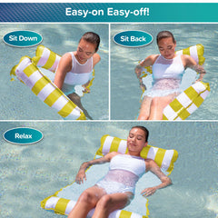 Aqua 4-in-1 Monterey Hammock Pool Float & Water Hammock, Multi-Purpose, Inflatable Pool Floats for Adults, Patented Thick, Non-Stick PVC Material, One Light Blue & One Navy/White Stripe, 2-Pack