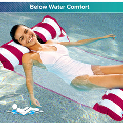 Aqua 4-in-1 Monterey Hammock Pool Float & Water Hammock, Multi-Purpose, Inflatable Pool Floats for Adults, Patented Thick, Non-Stick PVC Material, One Light Blue & One Navy/White Stripe, 2-Pack
