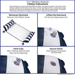 Aqua 4-in-1 Monterey Hammock Pool Float & Water Hammock, Multi-Purpose, Inflatable Pool Floats for Adults, Patented Thick, Non-Stick PVC Material, One Light Blue & One Navy/White Stripe, 2-Pack
