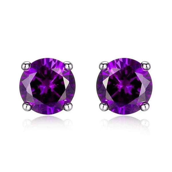 925 Sterling Silver 6mm Round-Cut Amethyst Stud Earrings