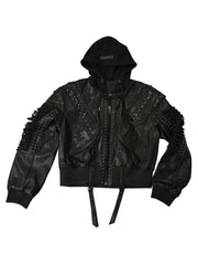 Lace Up Leather Bomber Jacket