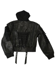 Lace Up Leather Bomber Jacket