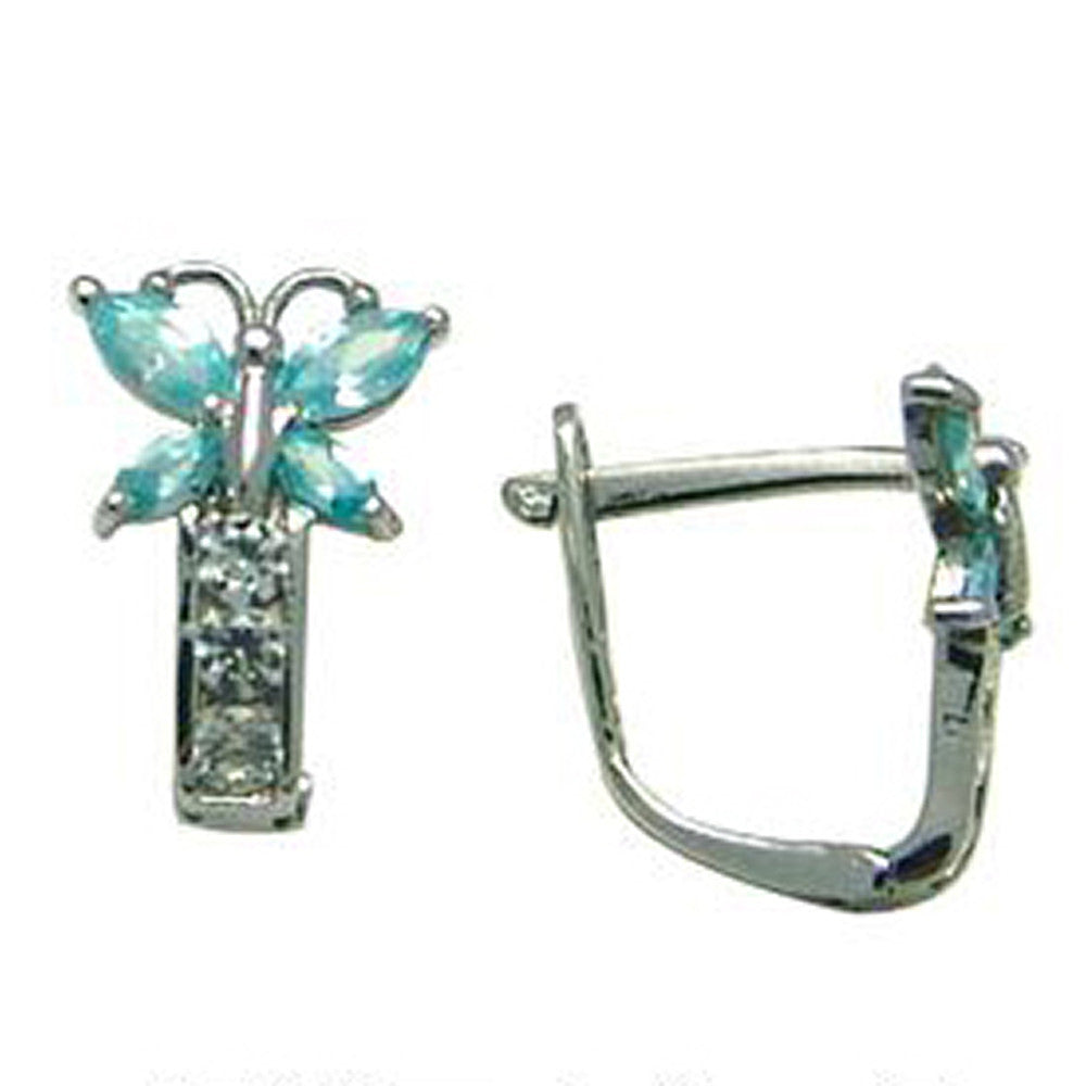 14k White Gold Butterfly March Birthstone Leverback Earrings