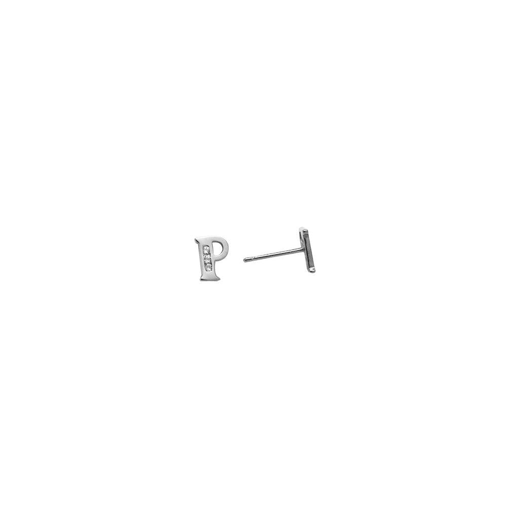 14k White Gold CZ Initial P Stud Earrings