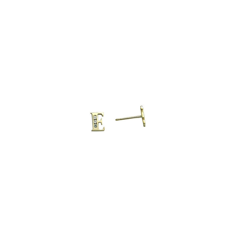 14k Yellow Gold CZ Initial E Stud Earrings