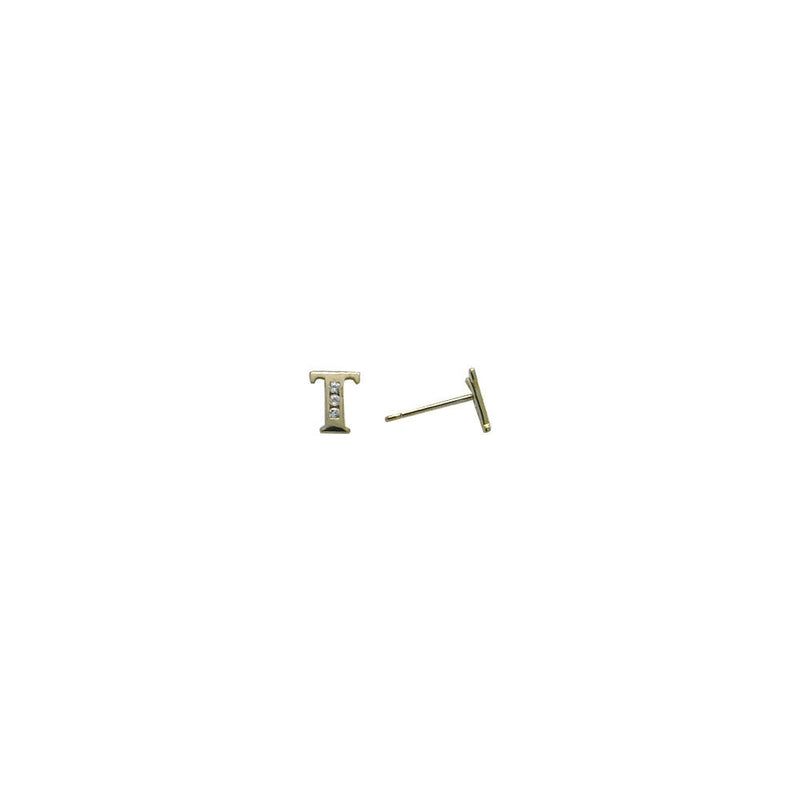 14k Yellow Gold CZ Initial T Stud Earrings