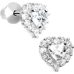 Sterling Silver Heart CZ April Birthstone Youth Screwback Earrings