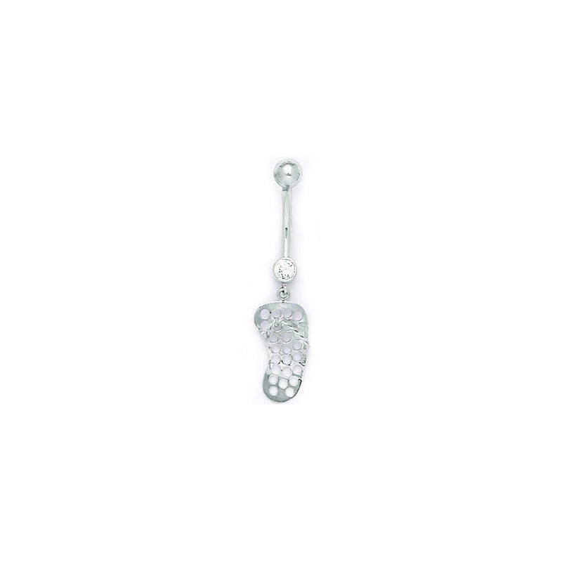 16G Solid 14k White Gold Flip Flop Belly Ring
