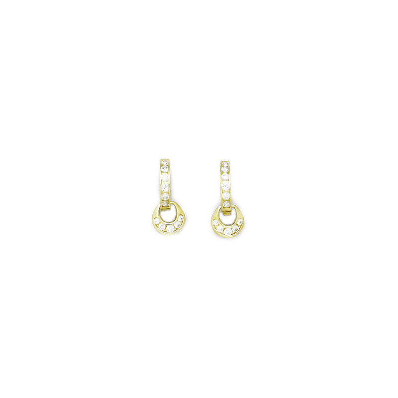 14k Yellow Gold CZ Dangle Huggy Earrings