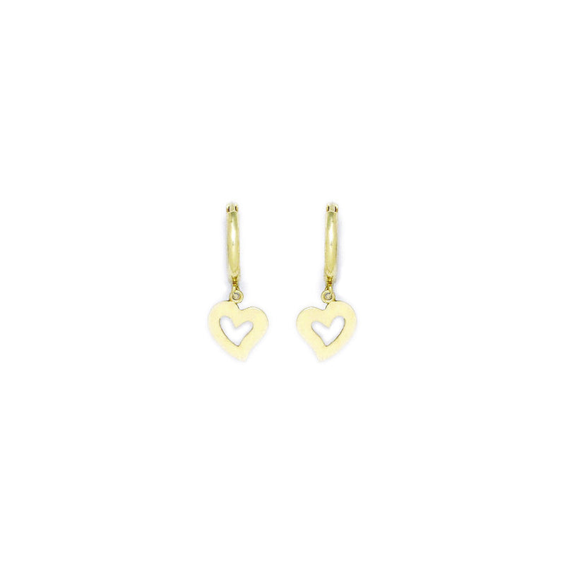 14k Yellow Gold Hollow Heart Huggy Earrings