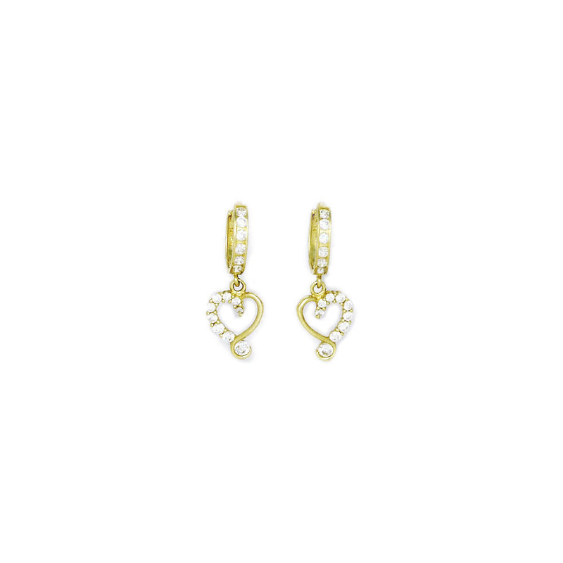 14k Yellow Gold CZ Jeweled Heart Huggy Earrings