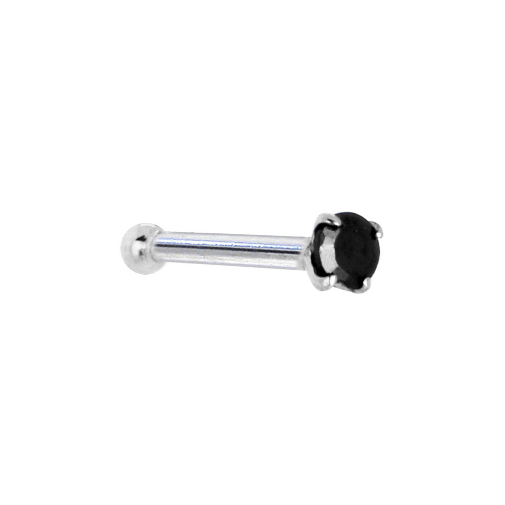 Solid 14K White Gold 2mm Black Cubic Zirconia Nose Bone