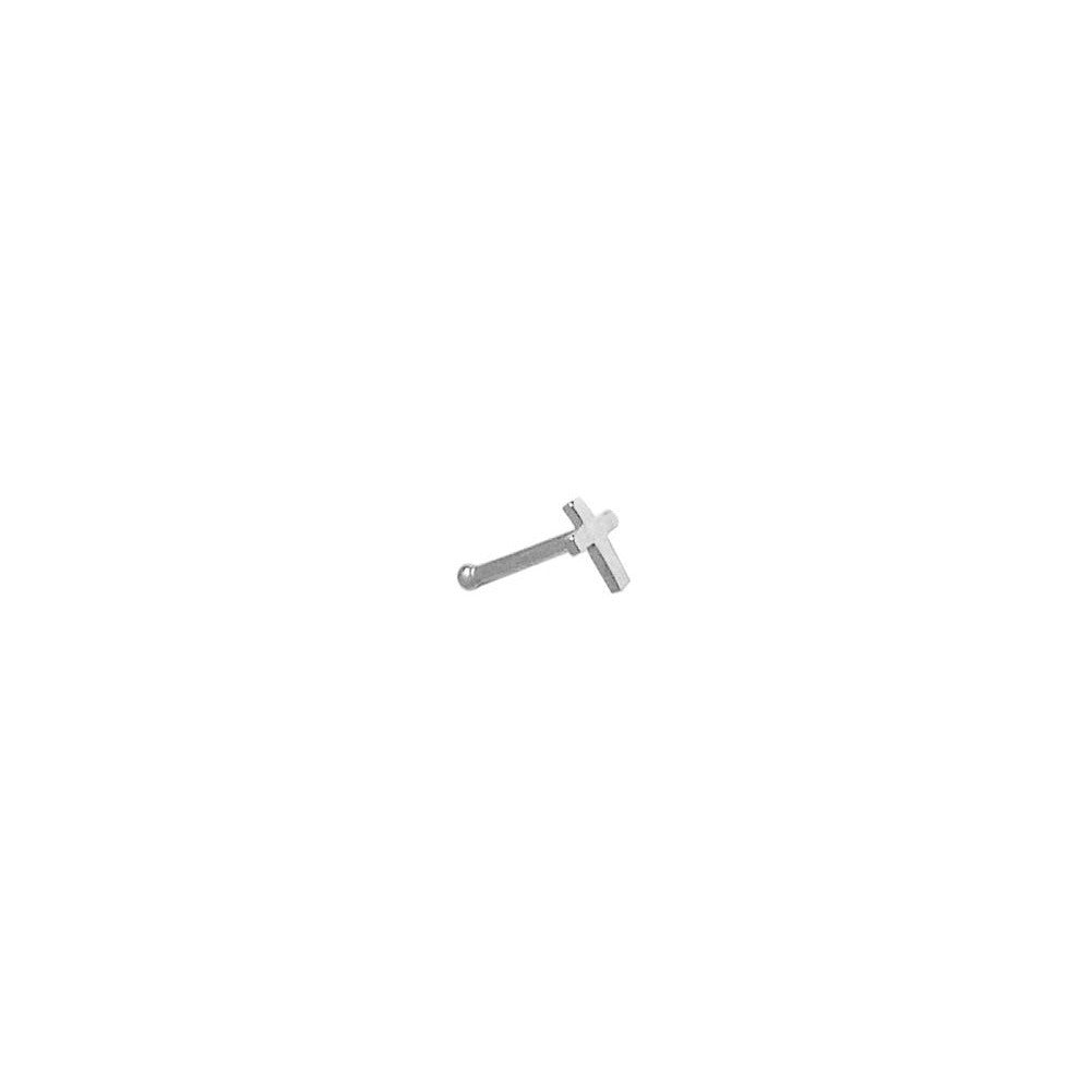 Solid 14K White Gold Cross Nose Bone