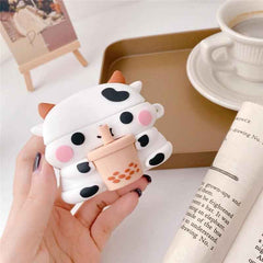 Cute Milk Cow Boba Case – Silicone AirPods Cover for 1, 2, 3, or Pro